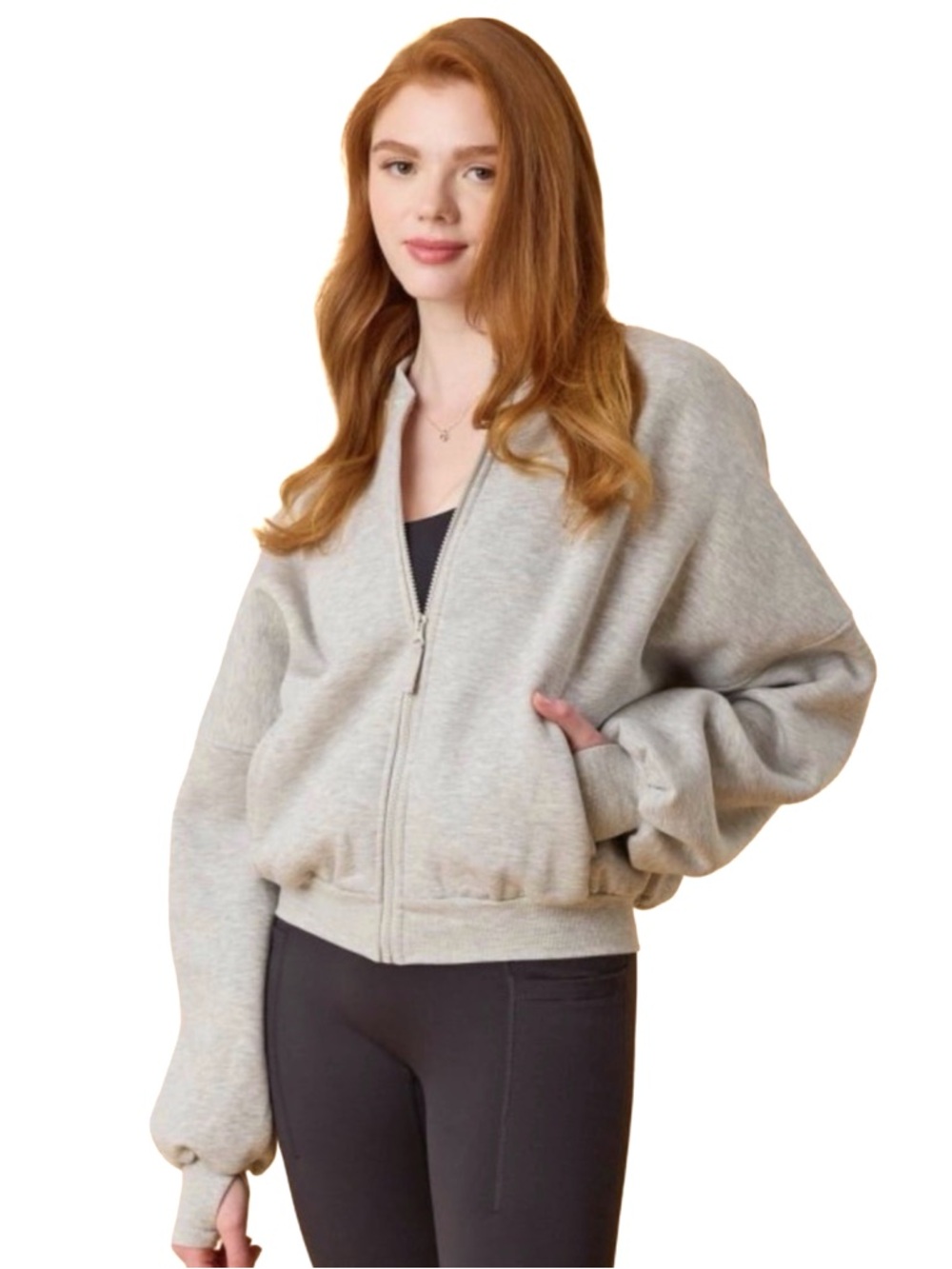 Blogilates Marshmallow Bomber Jacket - Size Large - Gray